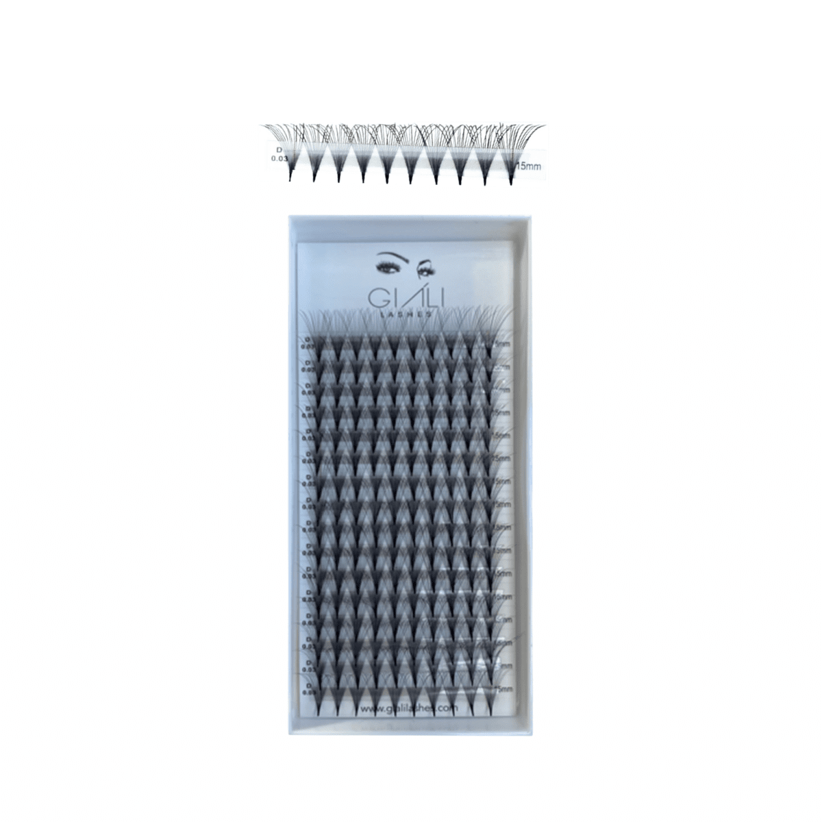 Giáli Lashes 14D 0.03 Short Stem Premade Volume Fans Lash Tray