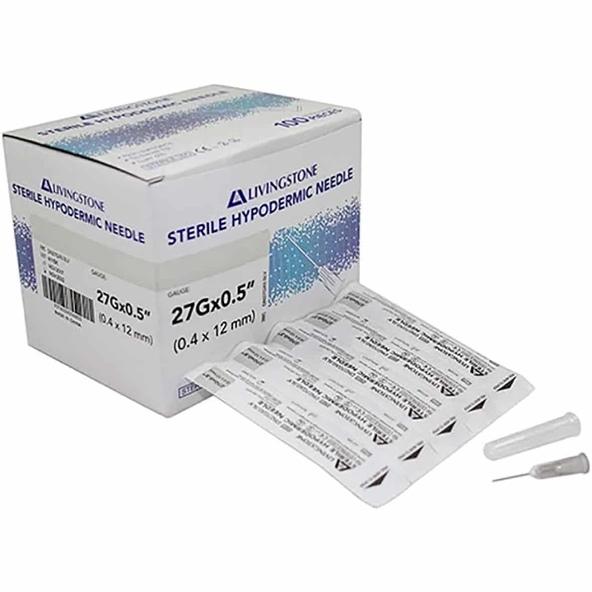 Hypodermic Needle, 27 Gauge x 0.5 Inch (100pcs)