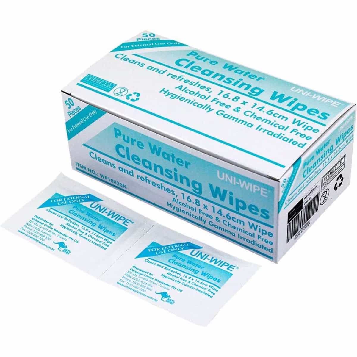 Uni-Wipe Pure Water Alcohol Free Cleansing Towelette Wipe