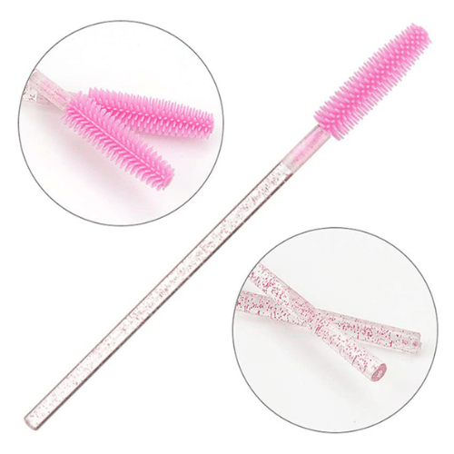 Pink Glitter SILICONE Eyebrow Brush / Mascara Wand  / Spoolies (50pcs)